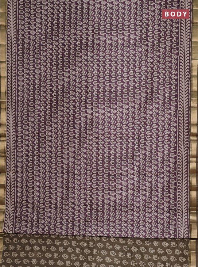 Semi tussar saree wine shade and military green with floral butta prints and zari woven border