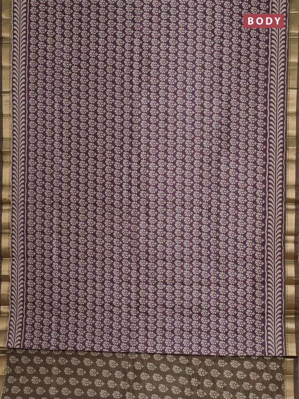 Semi tussar saree wine shade and military green with floral butta prints and zari woven border