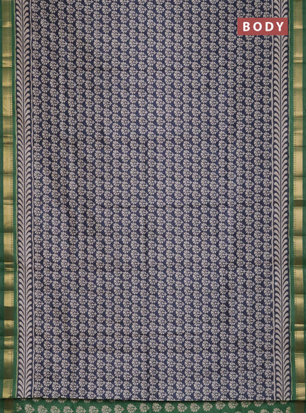 Semi tussar saree elephant grey and green with floral butta prints and zari woven border