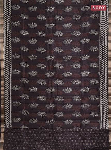 Semi tussar saree deep coffee brown with annam butta prints and zari woven border