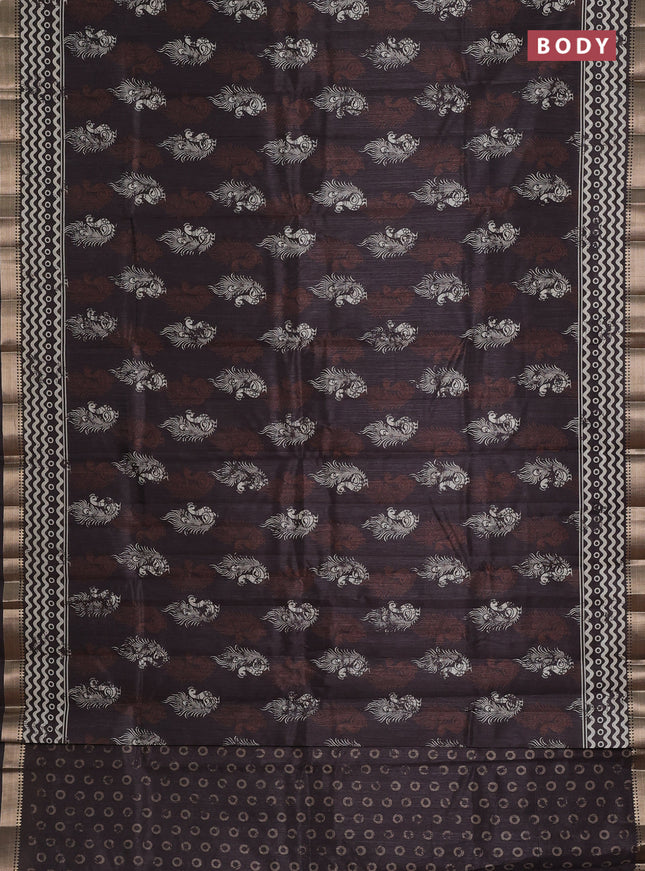 Semi tussar saree deep coffee brown with annam butta prints and zari woven border