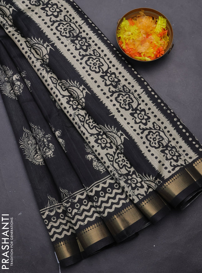 Semi tussar saree elephant grey with annam butta prints and zari woven border