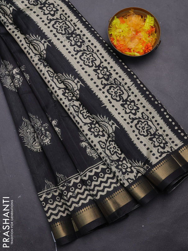 Semi tussar saree elephant grey with annam butta prints and zari woven border
