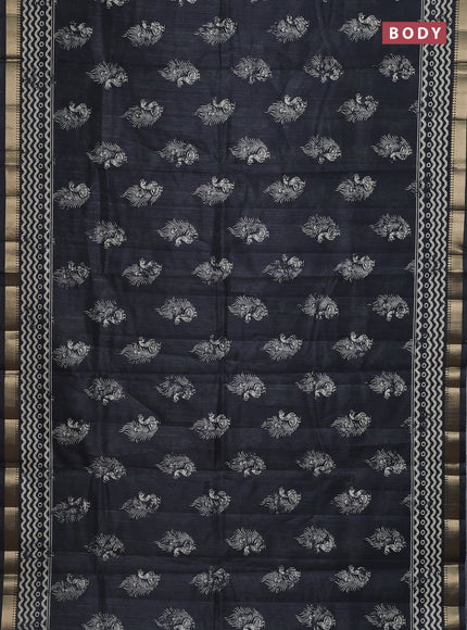 Semi tussar saree elephant grey with annam butta prints and zari woven border