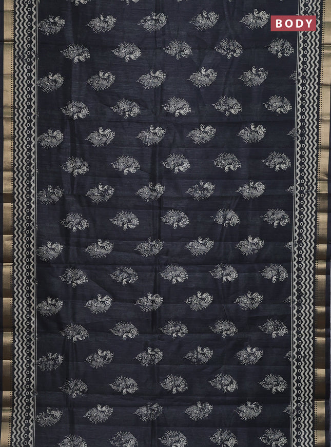 Semi tussar saree elephant grey with annam butta prints and zari woven border