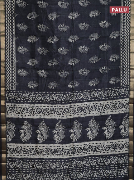 Semi tussar saree elephant grey with annam butta prints and zari woven border