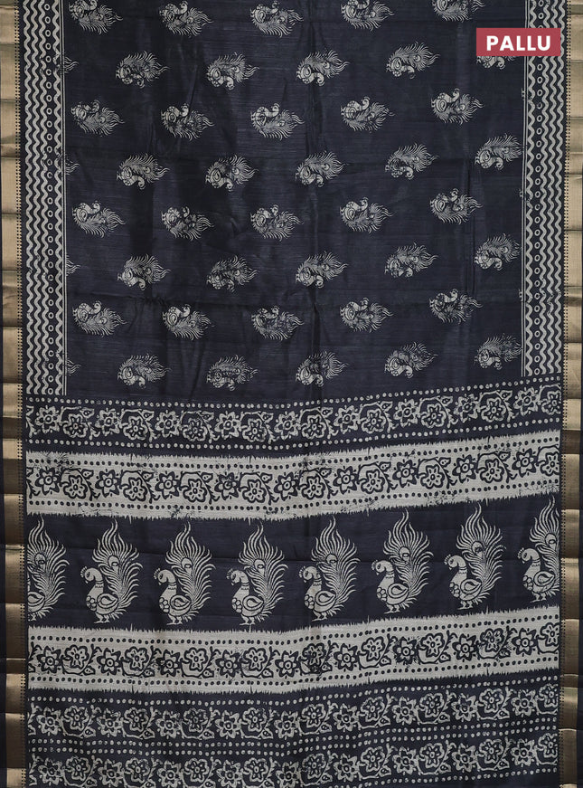 Semi tussar saree elephant grey with annam butta prints and zari woven border