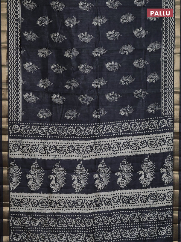 Semi tussar saree elephant grey with annam butta prints and zari woven border