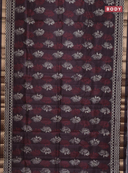 Semi tussar saree brown with annam butta prints and zari woven border