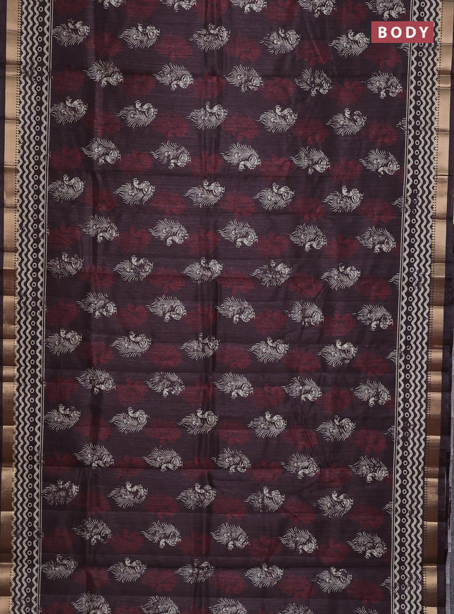 Semi tussar saree brown with annam butta prints and zari woven border
