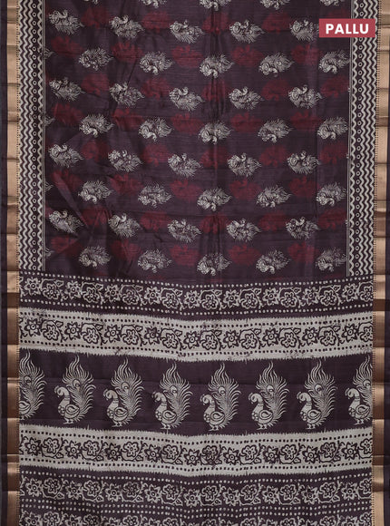 Semi tussar saree brown with annam butta prints and zari woven border