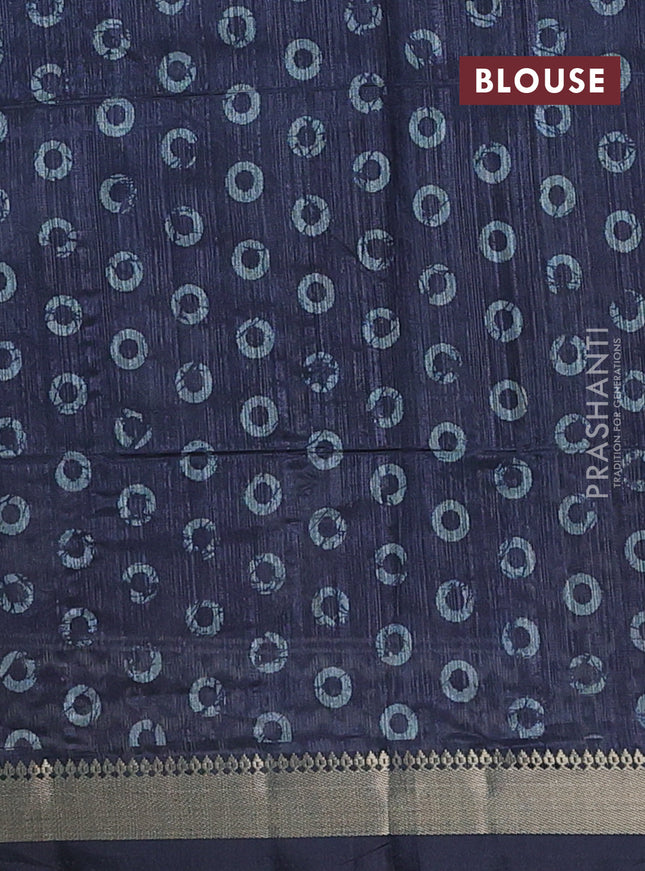 Semi tussar saree dark peacock blue with annam butta prints and zari woven border
