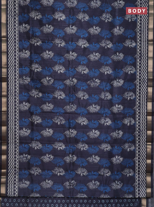 Semi tussar saree elephant grey with annam butta prints and zari woven border