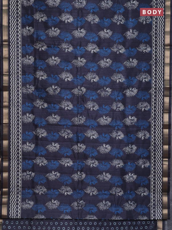 Semi tussar saree elephant grey with annam butta prints and zari woven border