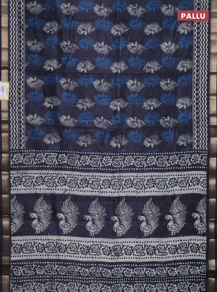 Semi tussar saree elephant grey with annam butta prints and zari woven border