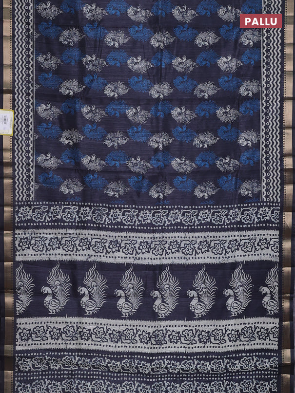 Semi tussar saree elephant grey with annam butta prints and zari woven border