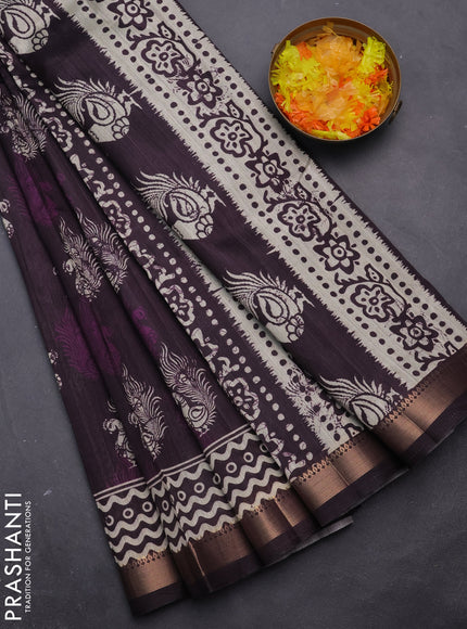 Semi tussar saree deep wine shade with annam butta prints and zari woven border