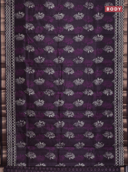 Semi tussar saree deep wine shade with annam butta prints and zari woven border