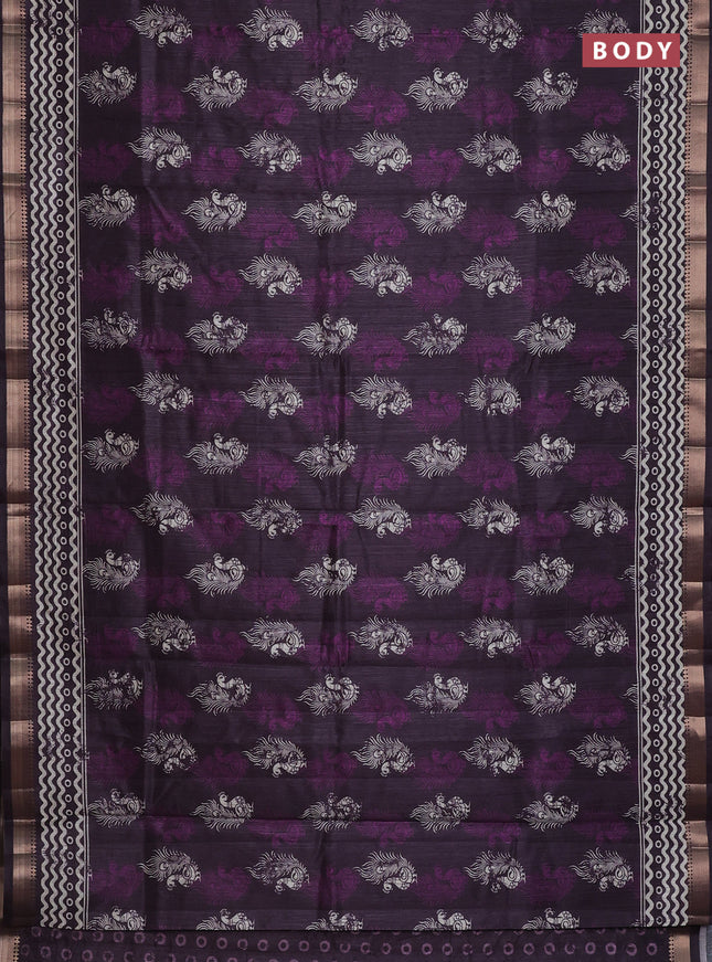 Semi tussar saree deep wine shade with annam butta prints and zari woven border