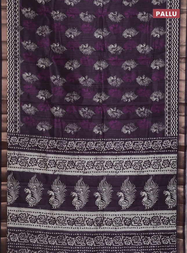 Semi tussar saree deep wine shade with annam butta prints and zari woven border
