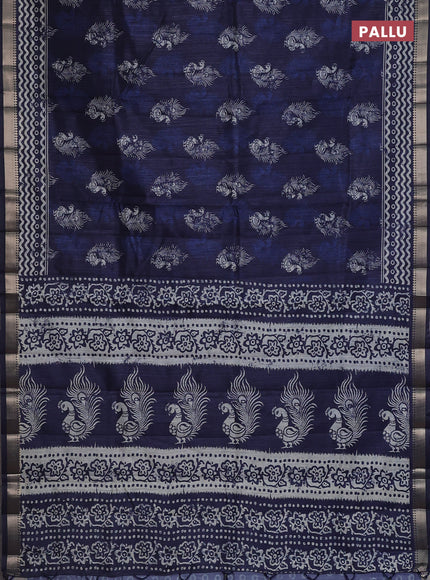 Semi tussar saree peacock blue with annam butta prints and zari woven border