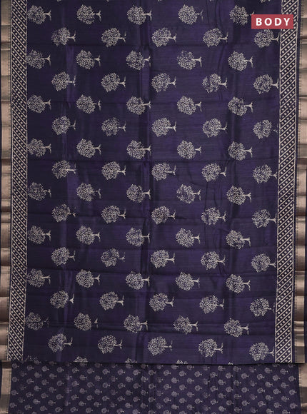 Semi tussar saree deep violet with tree butta prints and zari woven border