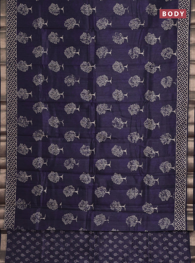 Semi tussar saree deep violet with tree butta prints and zari woven border