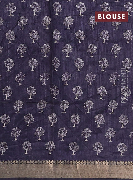 Semi tussar saree deep violet with tree butta prints and zari woven border