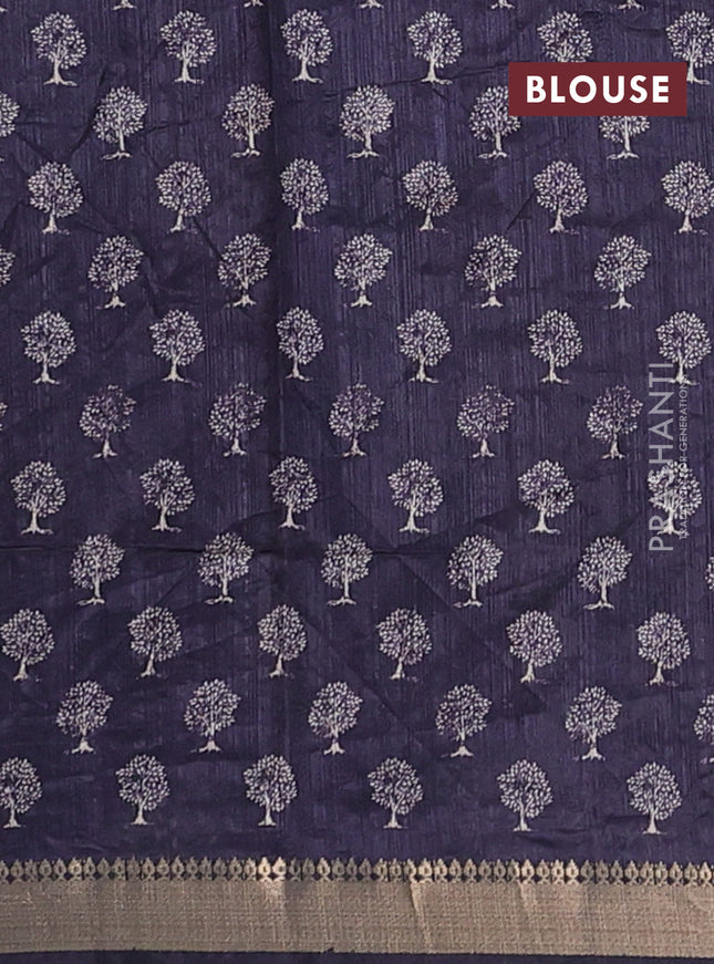 Semi tussar saree deep violet with tree butta prints and zari woven border