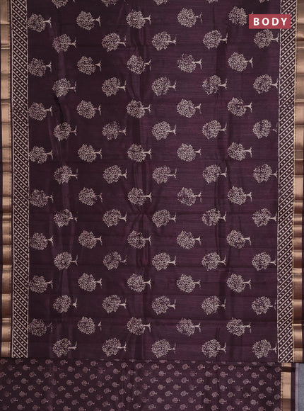 Semi tussar saree wine shade with tree butta prints and zari woven border