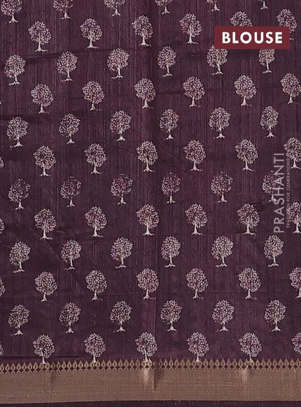 Semi tussar saree wine shade with tree butta prints and zari woven border