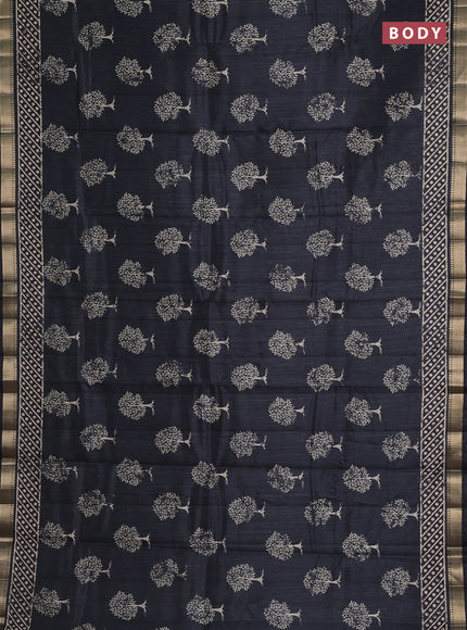 Semi tussar saree elephant grey with tree butta prints and zari woven border