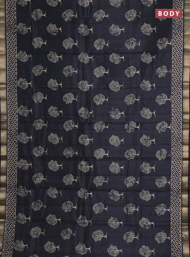 Semi tussar saree elephant grey with tree butta prints and zari woven border