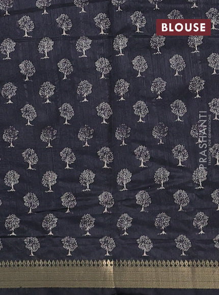 Semi tussar saree elephant grey with tree butta prints and zari woven border