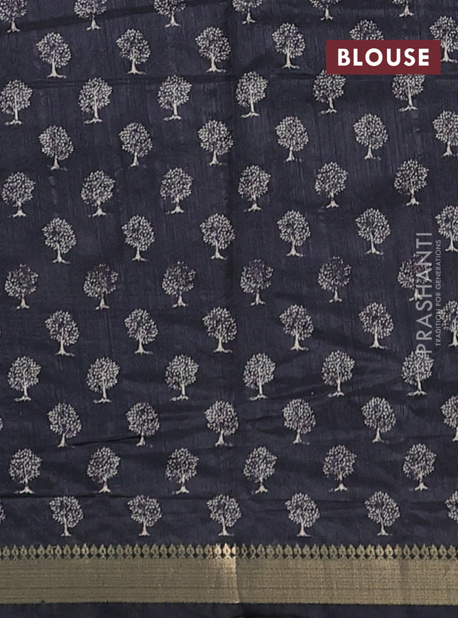 Semi tussar saree elephant grey with tree butta prints and zari woven border