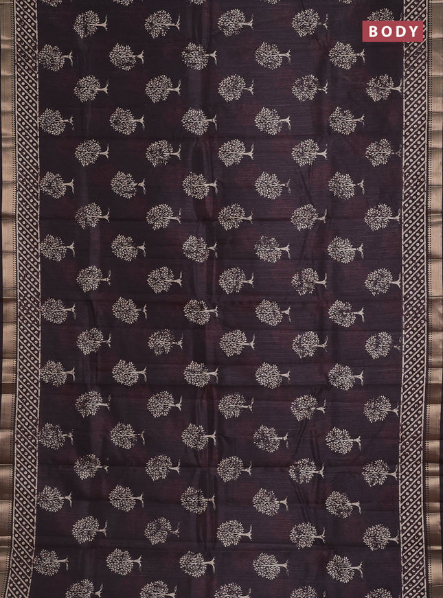 Semi tussar saree deep coffee brown with tree butta prints and zari woven border