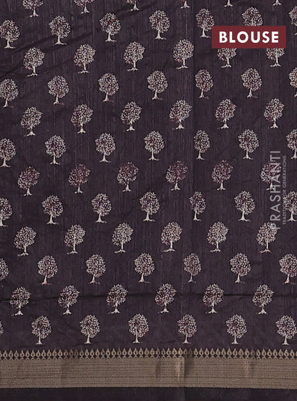 Semi tussar saree deep coffee brown with tree butta prints and zari woven border