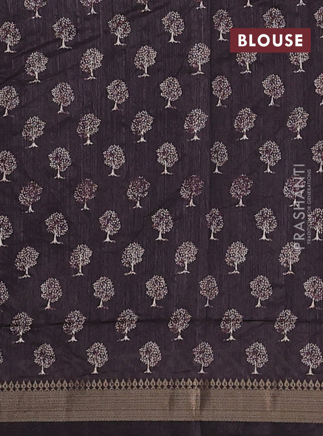 Semi tussar saree deep coffee brown with tree butta prints and zari woven border