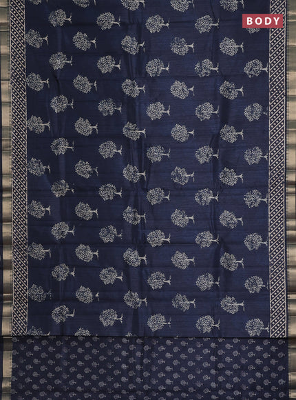 Semi tussar saree peacock blue with tree butta prints and zari woven border