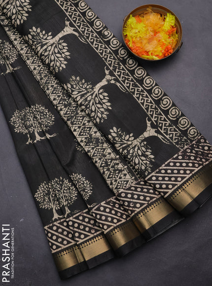 Semi tussar saree grey with tree butta prints and zari woven border