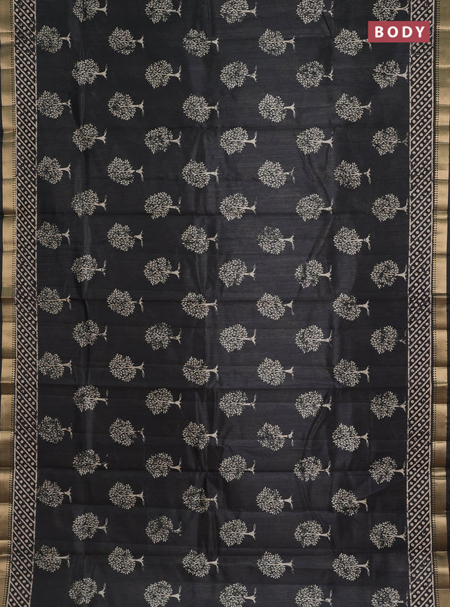 Semi tussar saree grey with tree butta prints and zari woven border