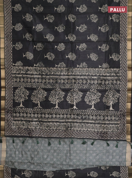 Semi tussar saree grey with tree butta prints and zari woven border
