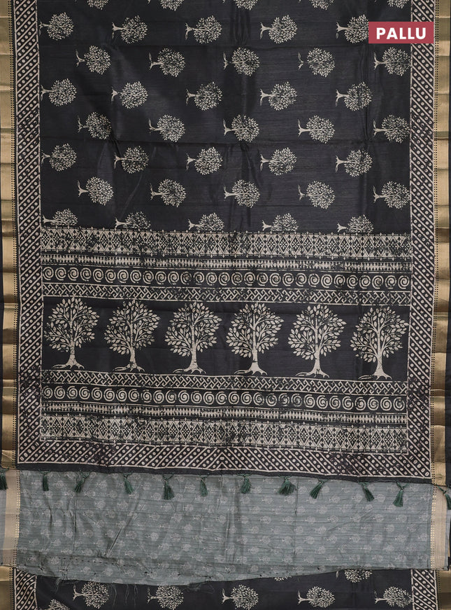 Semi tussar saree grey with tree butta prints and zari woven border
