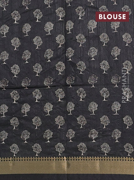 Semi tussar saree grey with tree butta prints and zari woven border