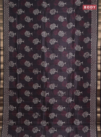 Semi tussar saree elephant grey with tree butta prints and zari woven border