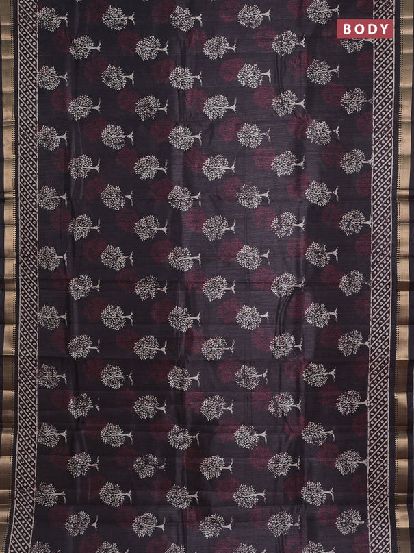 Semi tussar saree elephant grey with tree butta prints and zari woven border