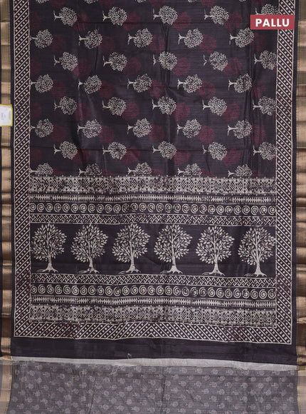 Semi tussar saree elephant grey with tree butta prints and zari woven border