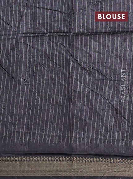 Semi tussar saree beige and black with stripes pattern and zari woven border