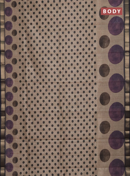 Semi tussar saree sandal and elephant grey with butta prints and zari woven border