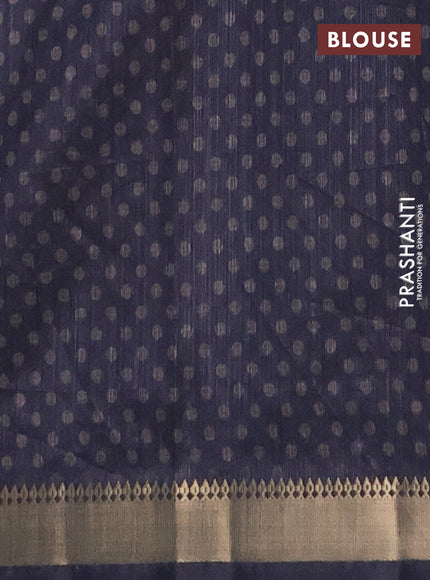 Semi tussar saree sandal and elephant grey with butta prints and zari woven border